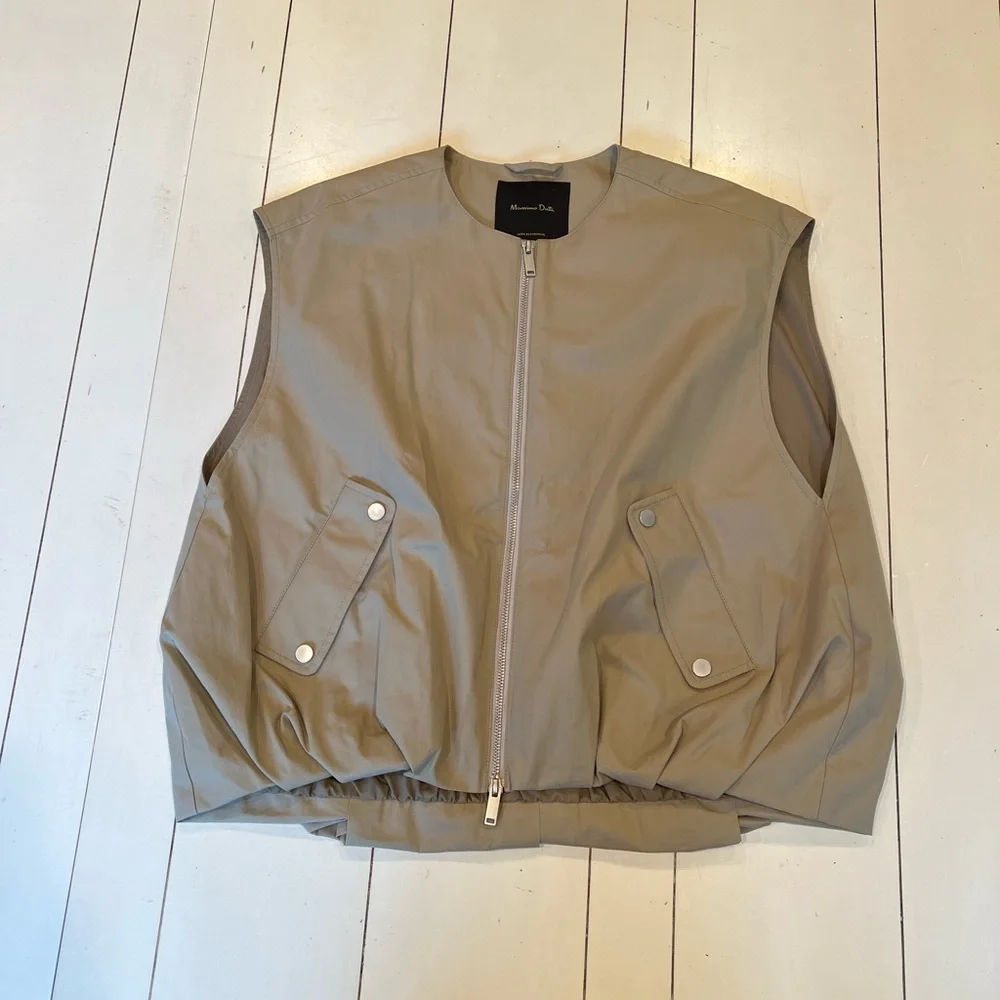 Massimo Dutti Taupe Sleeveless Zip-Front Vest - Picture 4 of 6